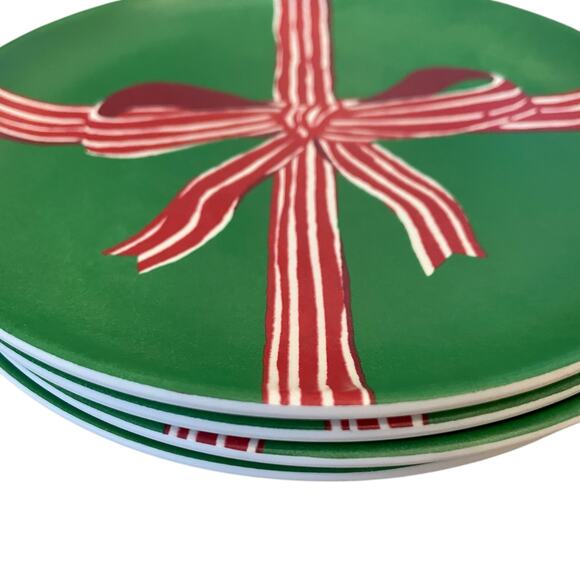 Target Threshold Red Bow Melamine Salad Plates 7in Set of 4 Holiday Green NEW - Picture 14 of 15